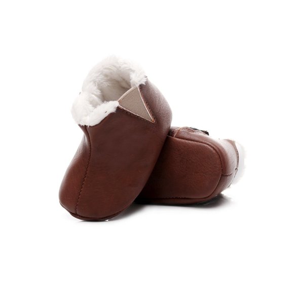 BROWN BABY TODDLER GIRL LEATHER BOOTS WITH FUR - Picture 2 of 3
